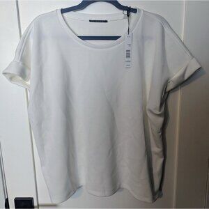 T TAHARI Women's White Short Sleeve Shirt Blouse Size XL